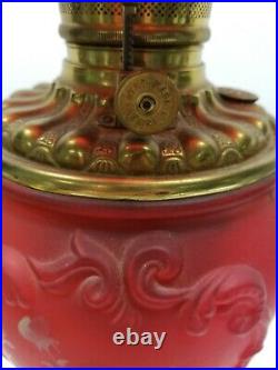 Antique GWTW Ruby Red Satin Rochester Gone Wind Globe Hand Painted Banquet Lamp