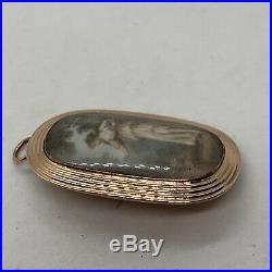 Antique Georgian 14k rose gold hand painted pendant brooch pin Victorian lady
