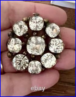 Antique Georgian Cushion Cut Stones Rolled Gold Brooch 1 1/2