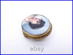 Antique Georgian Victorian 18ct Gold Hand Painted Portrait Lady Woman Brooch