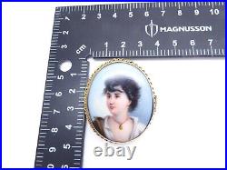 Antique Georgian Victorian 18ct Gold Hand Painted Portrait Lady Woman Brooch