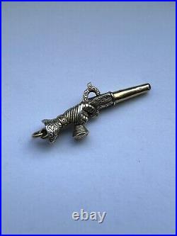 Antique Georgian Victorian Gilt Gold Silver Hand Holding Pistol Watch Key Charm