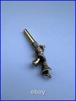 Antique Georgian Victorian Gilt Gold Silver Hand Holding Pistol Watch Key Charm