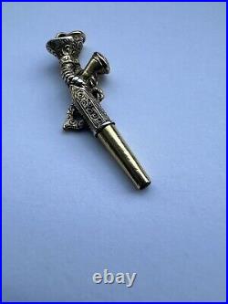 Antique Georgian Victorian Gilt Gold Silver Hand Holding Pistol Watch Key Charm