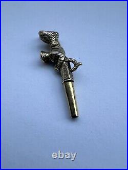 Antique Georgian Victorian Gilt Gold Silver Hand Holding Pistol Watch Key Charm