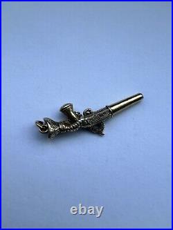 Antique Georgian Victorian Gilt Gold Silver Hand Holding Pistol Watch Key Charm