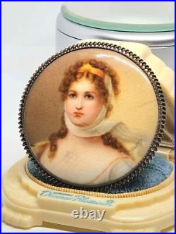 Antique Georgian / Victorian Sterling Silver Hand Painted Queen Louise Portrait