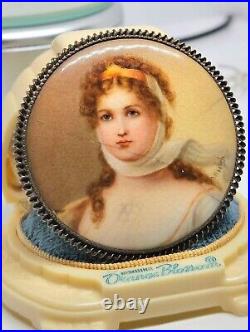 Antique Georgian / Victorian Sterling Silver Hand Painted Queen Louise Portrait