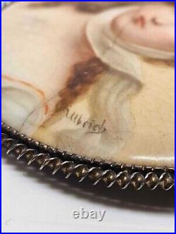 Antique Georgian / Victorian Sterling Silver Hand Painted Queen Louise Portrait