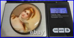 Antique Georgian / Victorian Sterling Silver Hand Painted Queen Louise Portrait