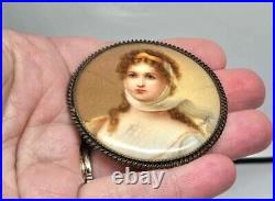 Antique Georgian / Victorian Sterling Silver Hand Painted Queen Louise Portrait