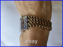 Antique Gold + Enamel Rolo Link Bracelet Oval Hand Painted Portrait Box Clasp 7