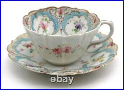 Antique Gold Gilt Hand Painted Floral Moriage Tea Cup & Saucer Set Unmarked