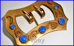 Antique Gold-Plated Lapis Cabochon Hand Signed WINNIE Huge Stunning Sash Brooch