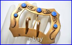 Antique Gold-Plated Lapis Cabochon Hand Signed WINNIE Huge Stunning Sash Brooch