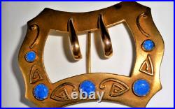 Antique Gold-Plated Lapis Cabochon Hand Signed WINNIE Huge Stunning Sash Brooch