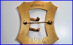 Antique Gold-Plated Lapis Cabochon Hand Signed WINNIE Huge Stunning Sash Brooch
