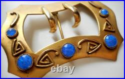 Antique Gold-Plated Lapis Cabochon Hand Signed WINNIE Huge Stunning Sash Brooch