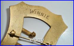 Antique Gold-Plated Lapis Cabochon Hand Signed WINNIE Huge Stunning Sash Brooch