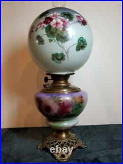 Antique Gone with the Wind Oil Parlor kerosene Lamp. RARE HAND PAINTED