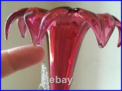 Antique Hand Blown 1800's Victorian Cranberry Glass Epergne Four Horn