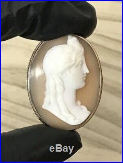 Antique Hand Carved 9ct Gold Shell Cameo Brooch Victorian Female Portrait