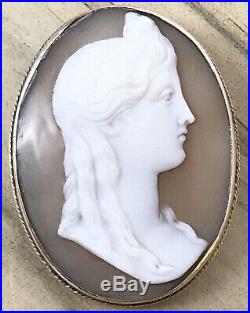 Antique Hand Carved 9ct Gold Shell Cameo Brooch Victorian Female Portrait