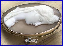 Antique Hand Carved 9ct Gold Shell Cameo Brooch Victorian Female Portrait