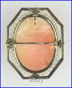 Antique Hand Carved Cameo Brooch Pin Locket-straight Nose-silver Tone Surround