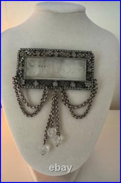 Antique Hand Carved Glass Intaglio Brooch With Classical Scene, Filigree C 1900