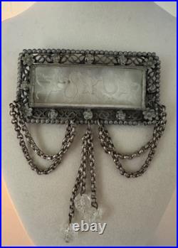 Antique Hand Carved Glass Intaglio Brooch With Classical Scene, Filigree C 1900