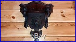 Antique Hand Carved Lion Walnut Wall Shelf Sconce Clock Shelf Victorian Eastlake