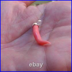 Antique Hand Carved Red Coral Victorian Horn Pendant