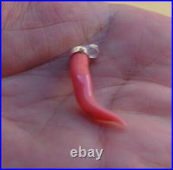 Antique Hand Carved Red Coral Victorian Horn Pendant