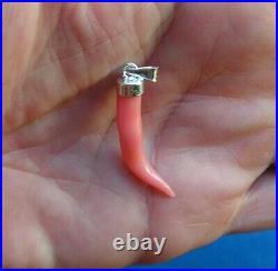 Antique Hand Carved Red Coral Victorian Horn Pendant