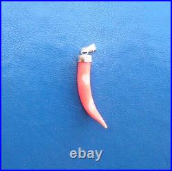 Antique Hand Carved Red Coral Victorian Horn Pendant