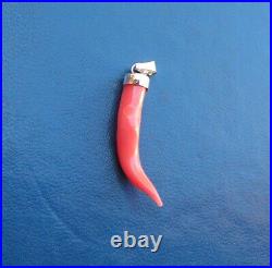 Antique Hand Carved Red Coral Victorian Horn Pendant