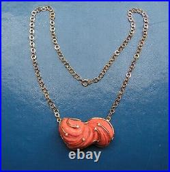 Antique Hand Carved Red Coral Victorian lucky Pendant sculpted flaky original