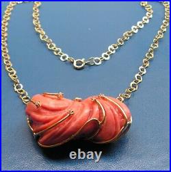 Antique Hand Carved Red Coral Victorian lucky Pendant sculpted flaky original