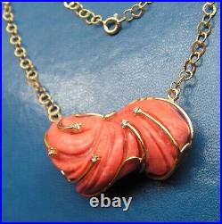 Antique Hand Carved Red Coral Victorian lucky Pendant sculpted flaky original