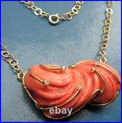 Antique Hand Carved Red Coral Victorian lucky Pendant sculpted flaky original