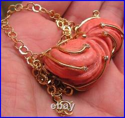 Antique Hand Carved Red Coral Victorian lucky Pendant sculpted flaky original