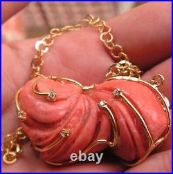 Antique Hand Carved Red Coral Victorian lucky Pendant sculpted flaky original