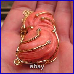 Antique Hand Carved Red Coral Victorian lucky Pendant sculpted flaky original