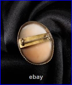 Antique Hand-Carved Shell Cameo Brooch With Romantic Village Scene & Gold-Tone F