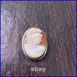 Antique Hand Carved Shell Cameo Pin Pendant Brooch Victorian Woman 10kt