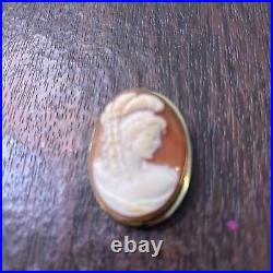 Antique Hand Carved Shell Cameo Pin Pendant Brooch Victorian Woman 10kt