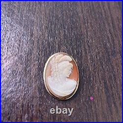 Antique Hand Carved Shell Cameo Pin Pendant Brooch Victorian Woman 10kt