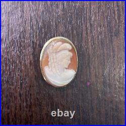 Antique Hand Carved Shell Cameo Pin Pendant Brooch Victorian Woman 10kt