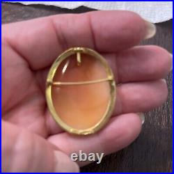 Antique Hand Carved Shell Cameo Pin Pendant Brooch Victorian Woman 10kt